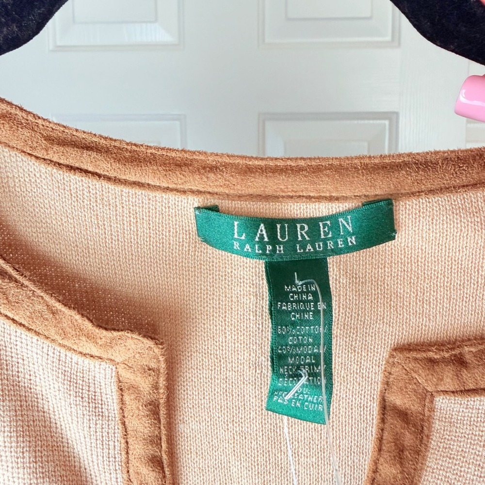 NWT Lauren Ralph Lauren Women's Briwn Knit V-Neck Long Sleeve Sweater Size L - Picture 2 of 4